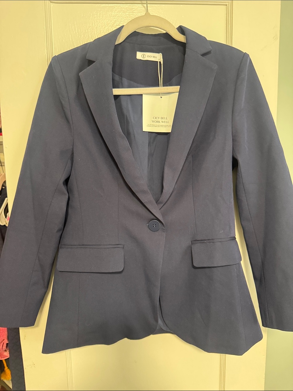 COZY BELL Navy Single-Button Work Blazer